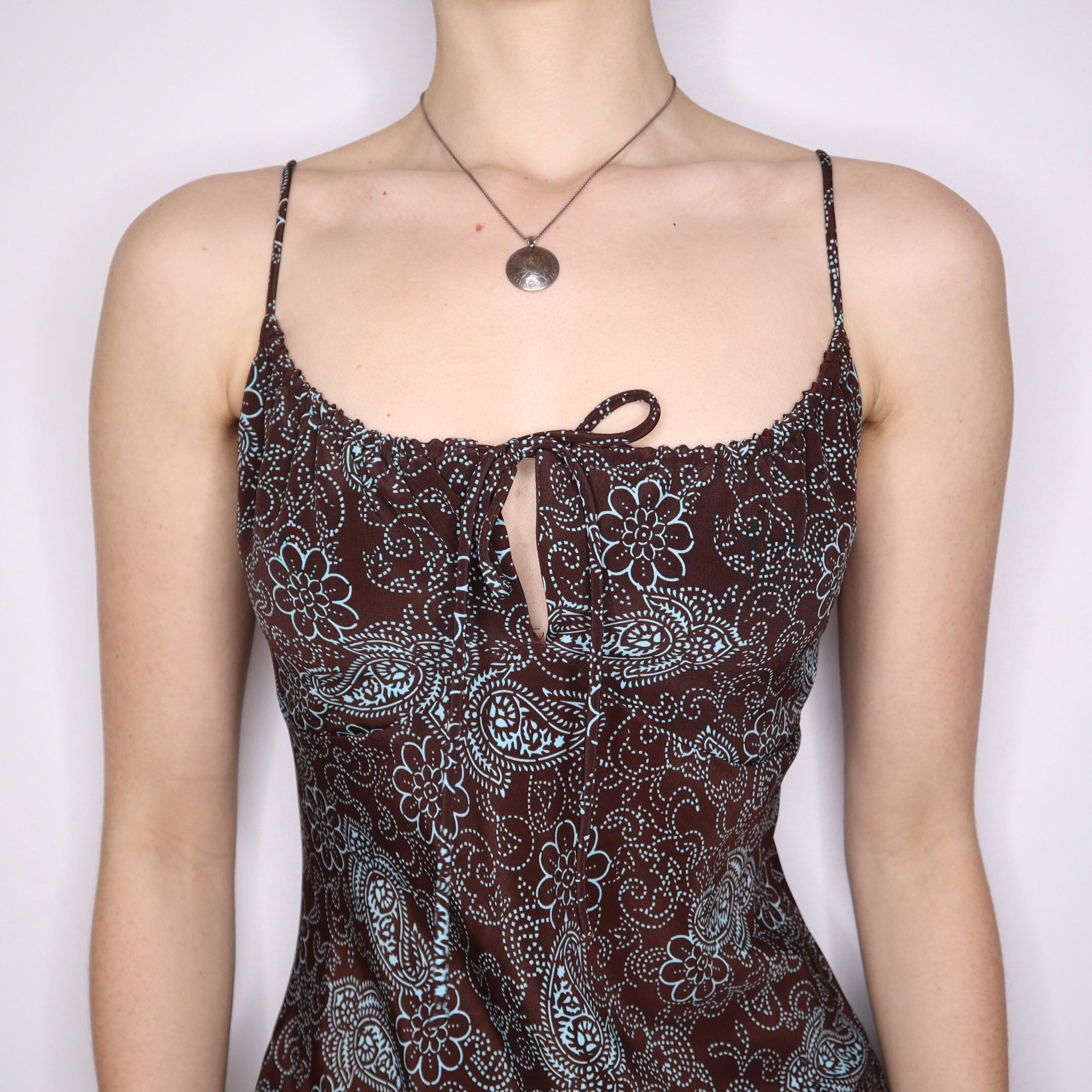 Y2K Paisley Milkmaid Midi Dress (M)
