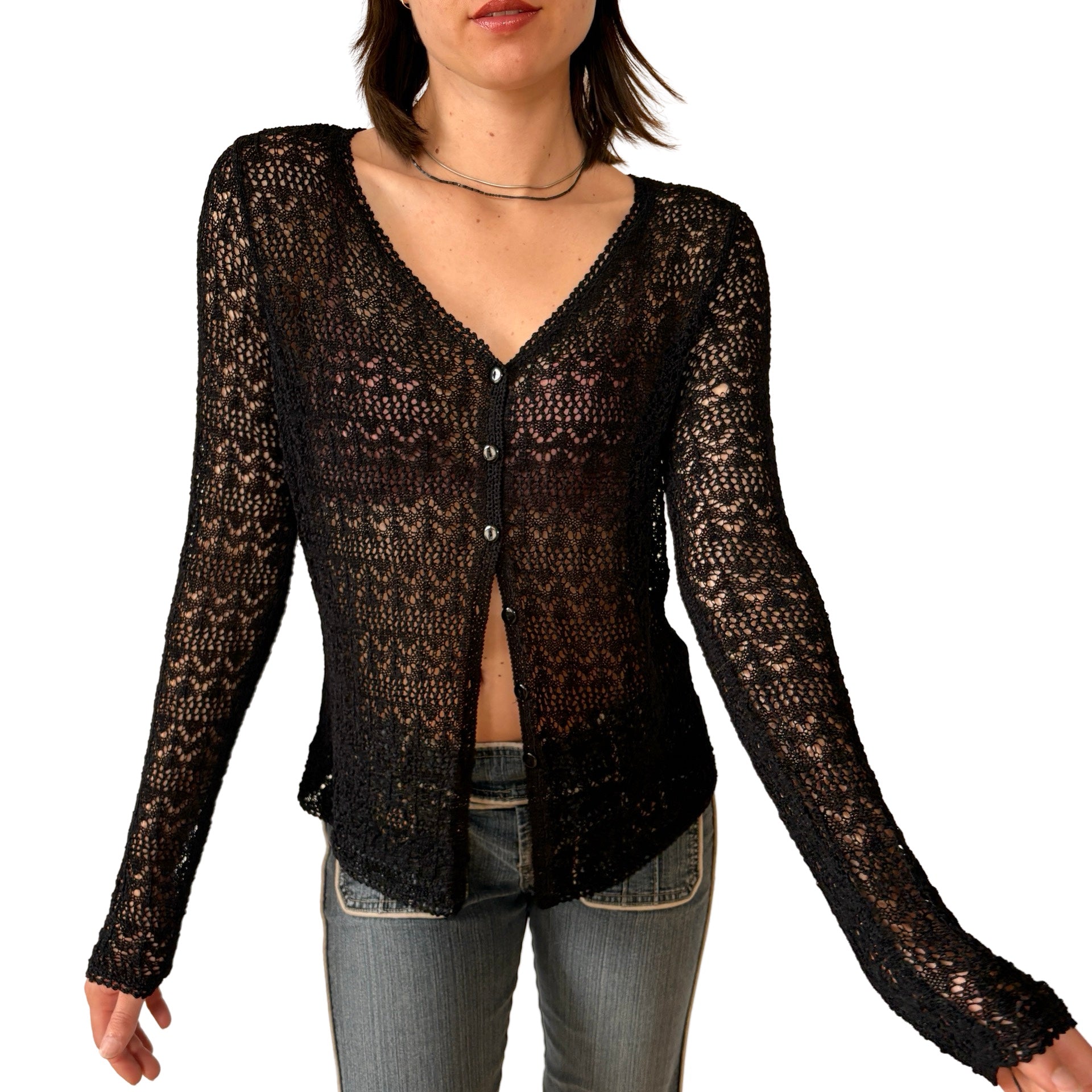 90s Noir Crochet Cardigan (M)