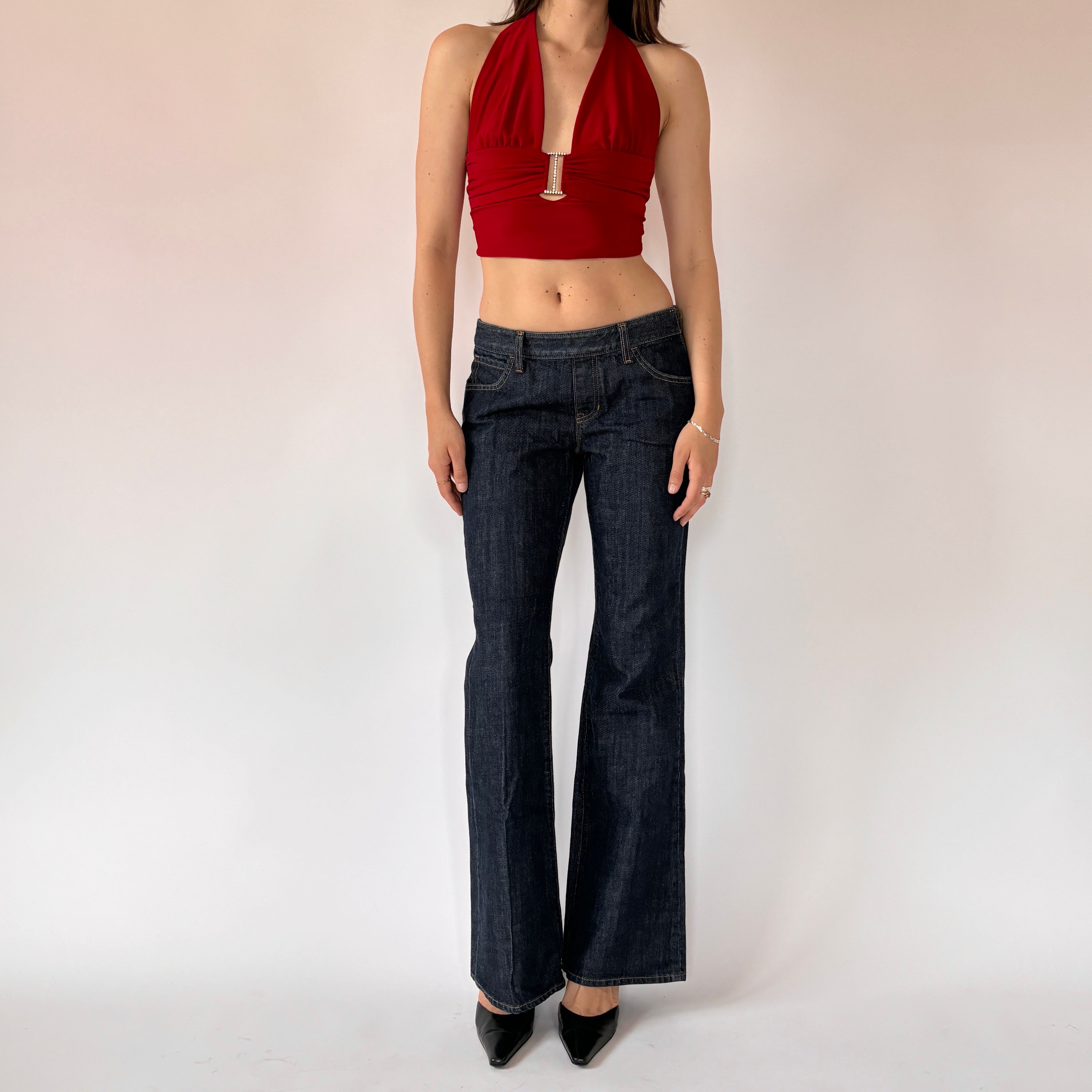 Y2K Side Zip Jeans - Dark Blue Wash (S)