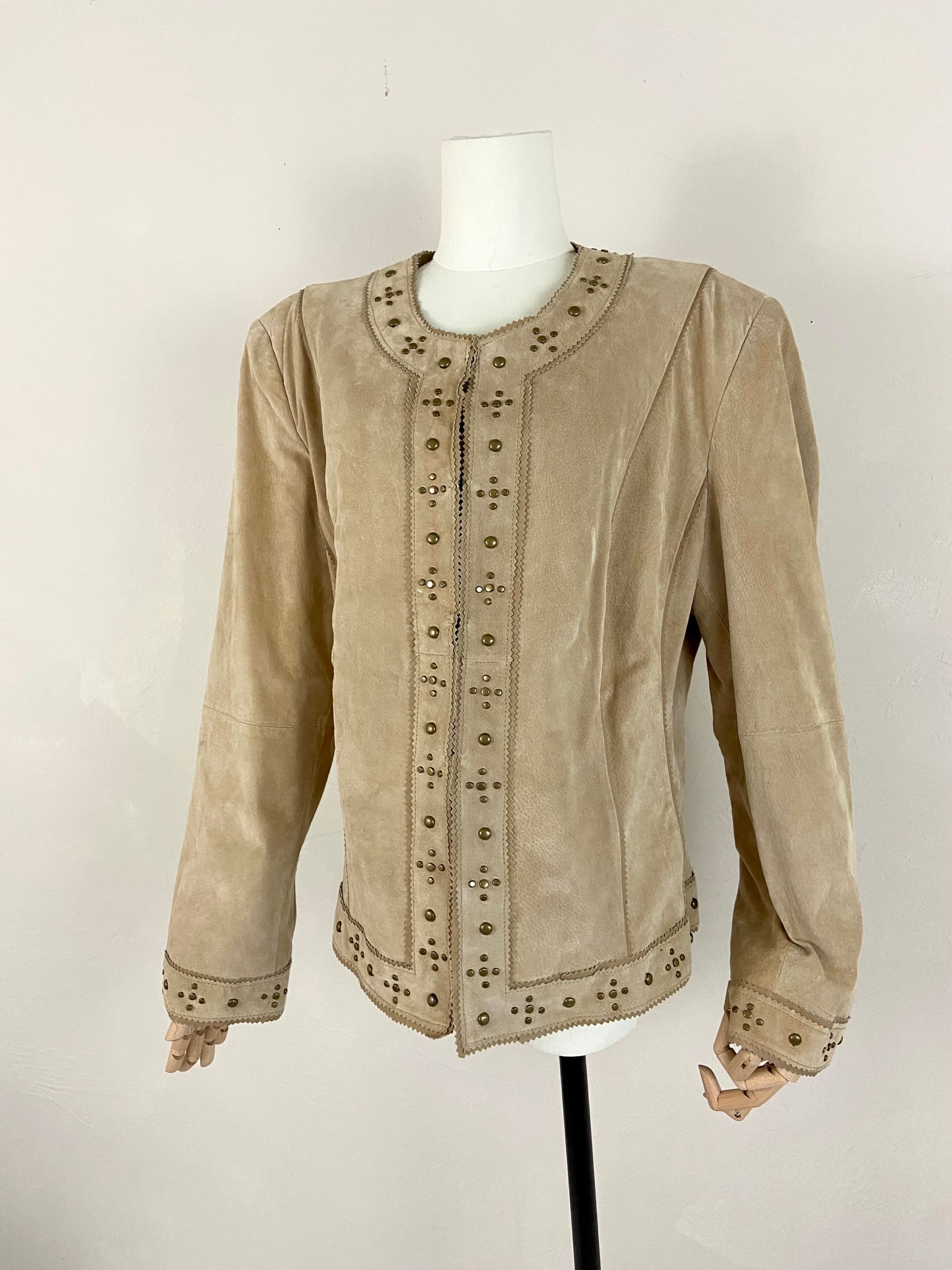 Pamela McCoy outlet Women’s Size Medium Tan Leather Suede Jacket Full Zip