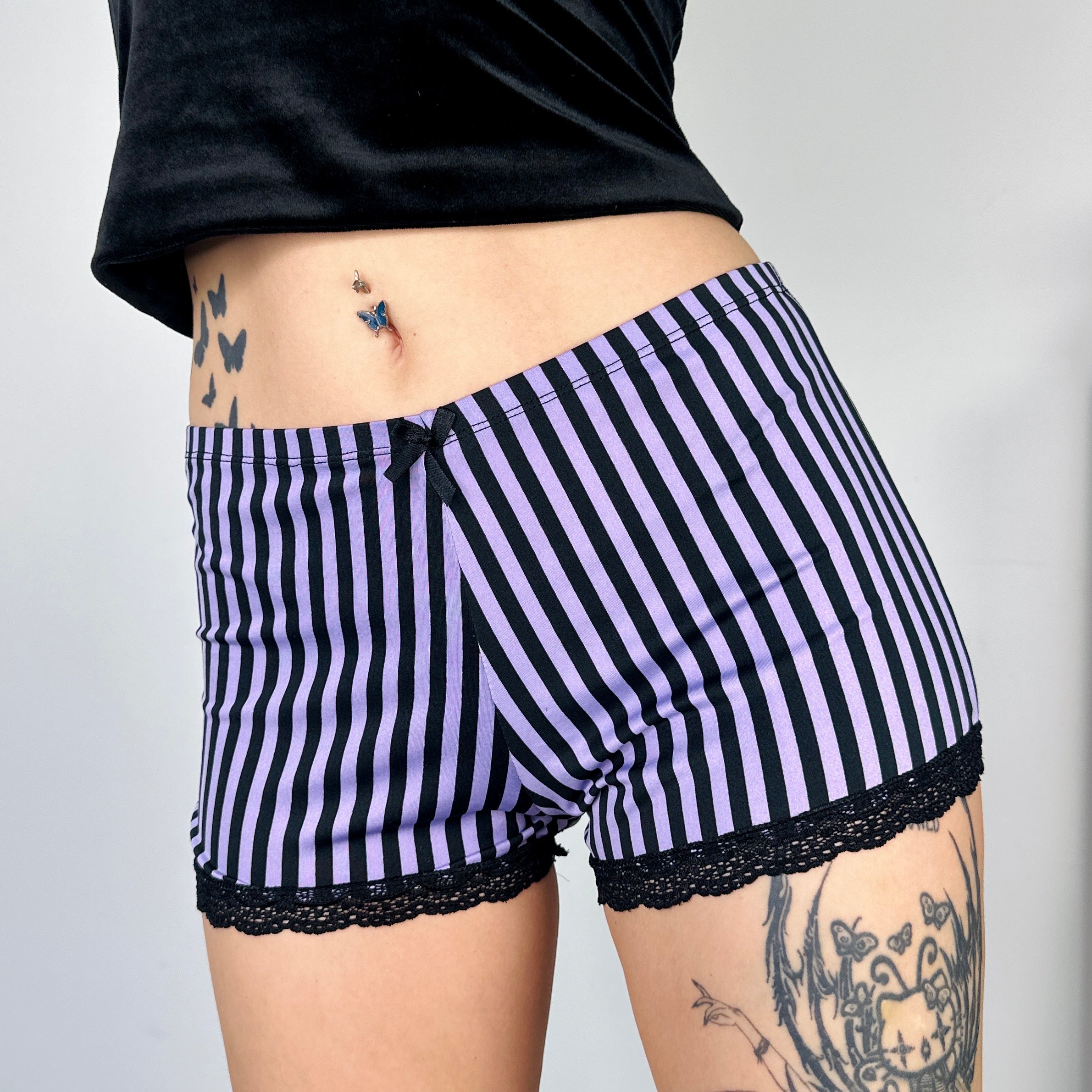 Lace Trim Striped Hot Shorts (Small)