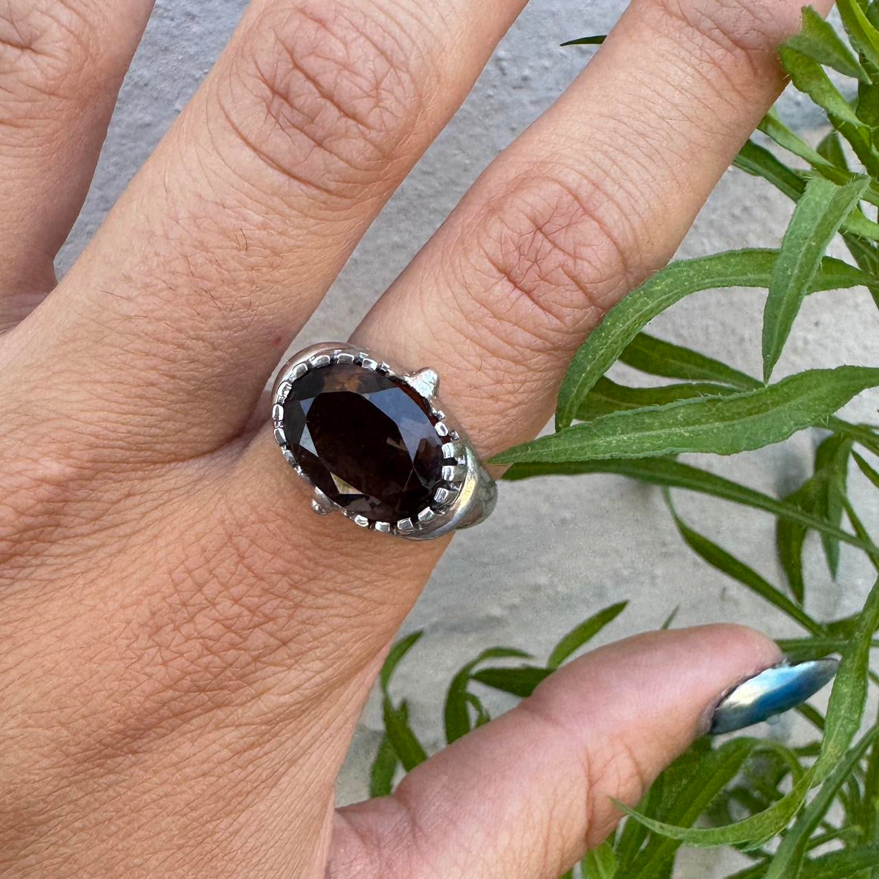 1960s Sterling Silver Smoky Quartz Ring (7.5)