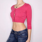 Y2K Pink Cropped Cardigan (S)