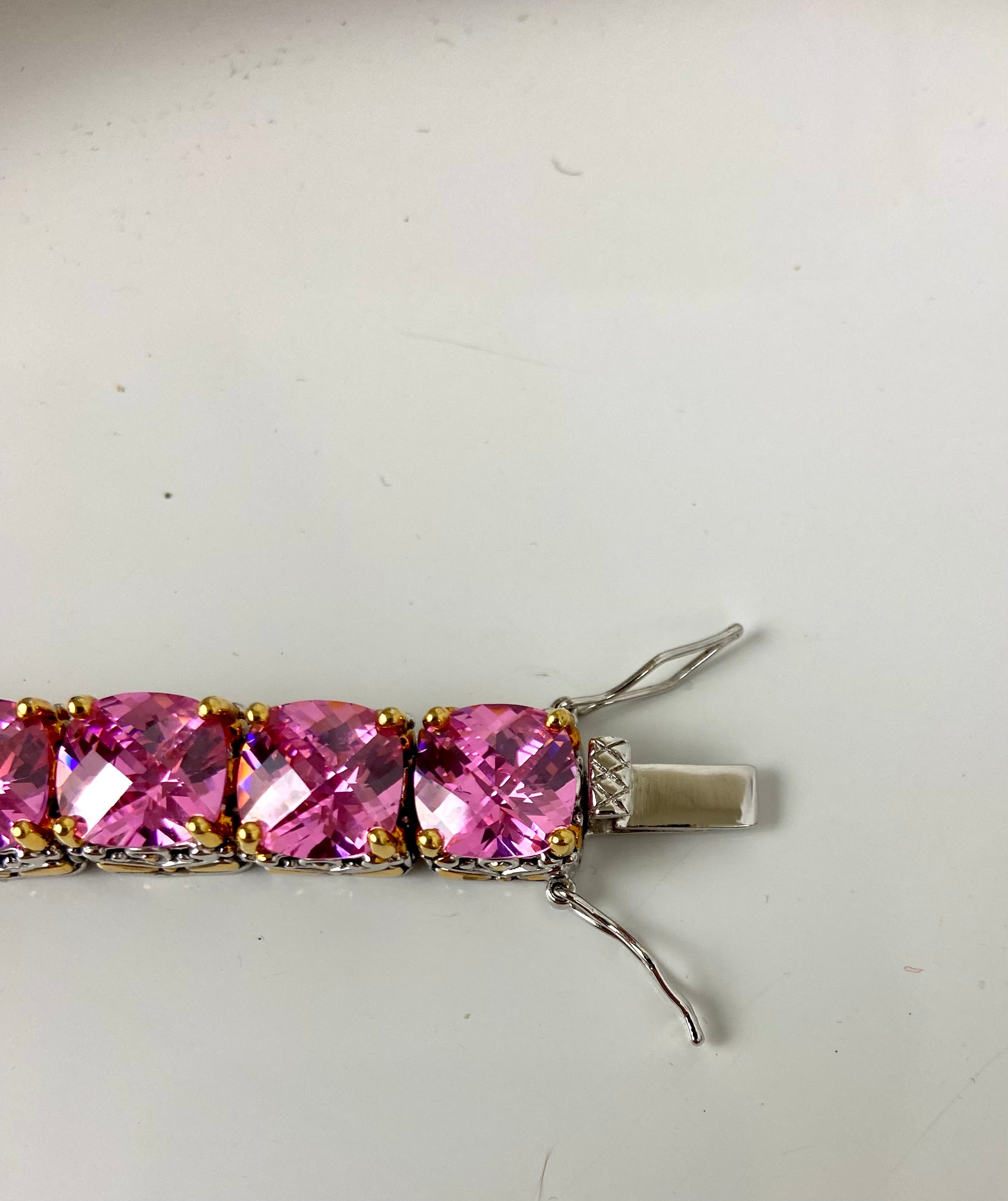Square pink diamond cut in a beautiful frame bracelet