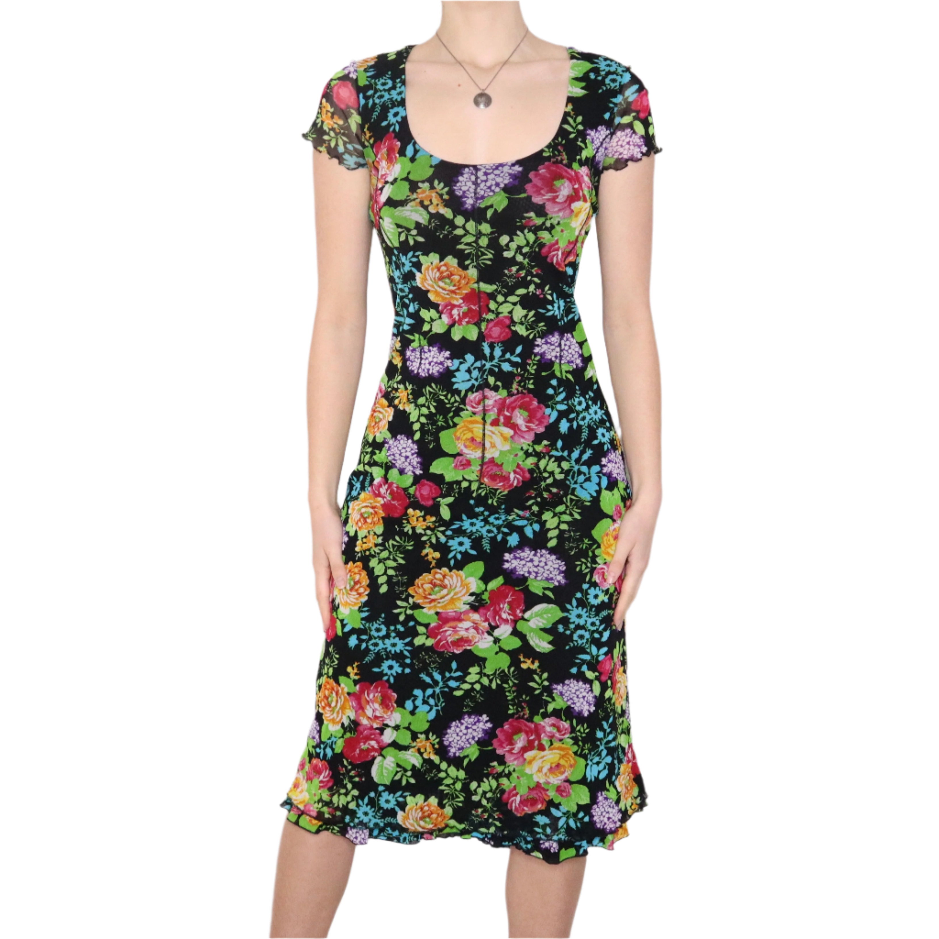 Y2K Italian Floral Mesh Midi Dress (S/M)