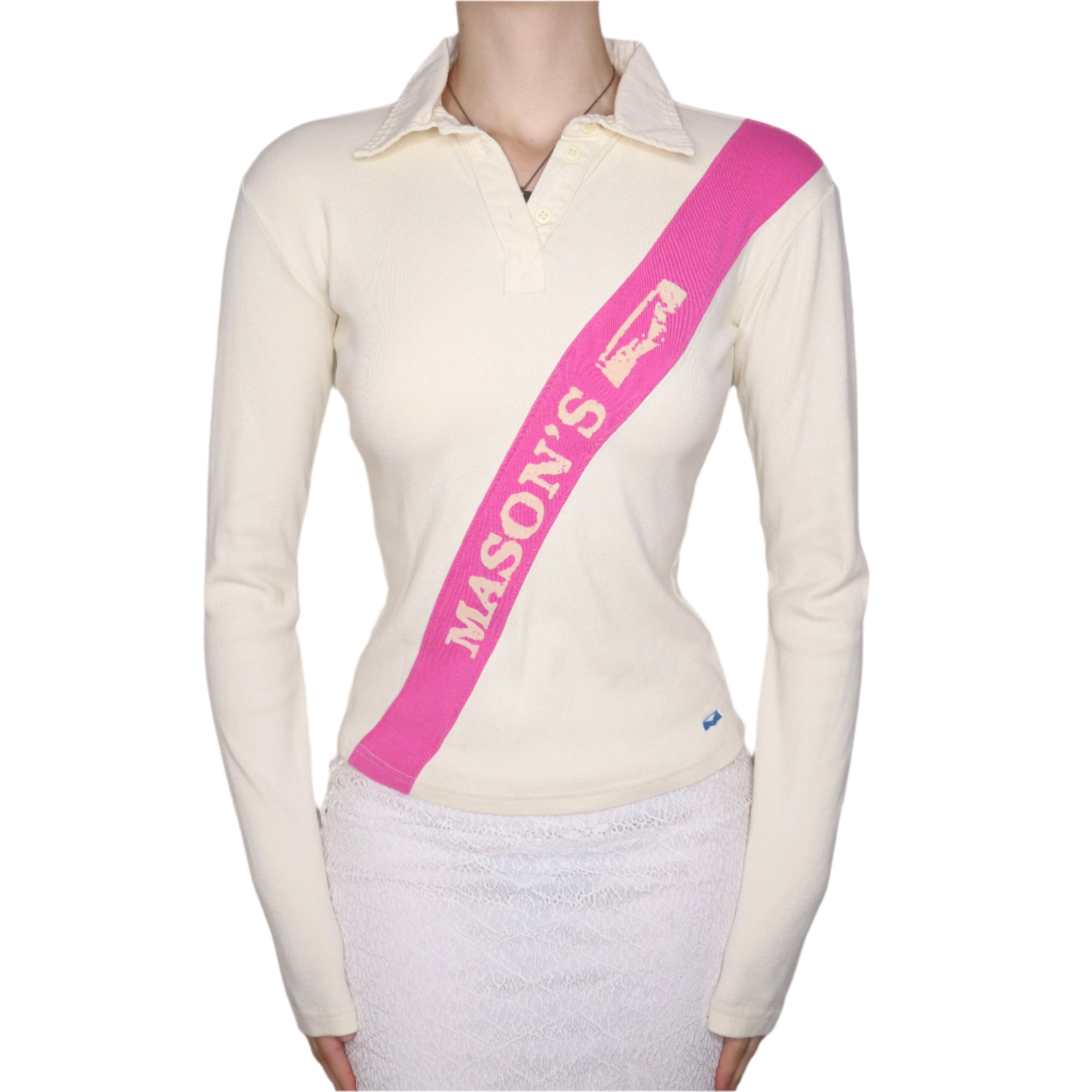 Y2K Italian Sporty Cream Long Sleeve Polo (S/M)