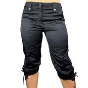 2000s Black Satin Cargo Capris (S/M)