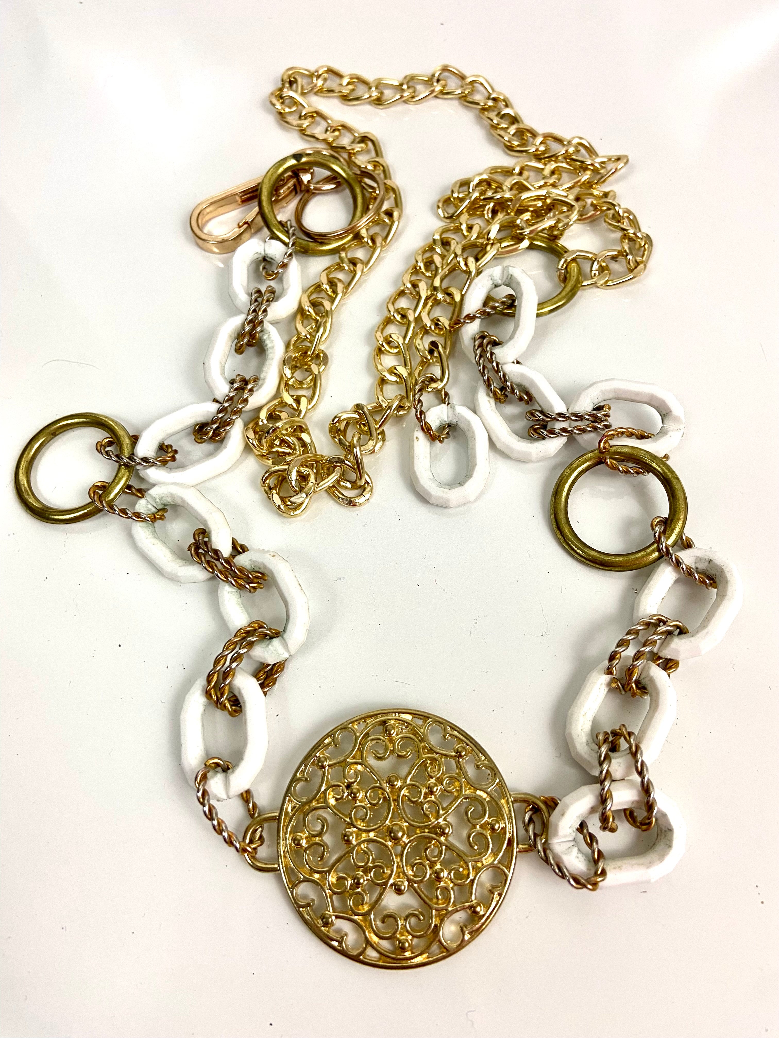 Vintage gold & white waist chain belt