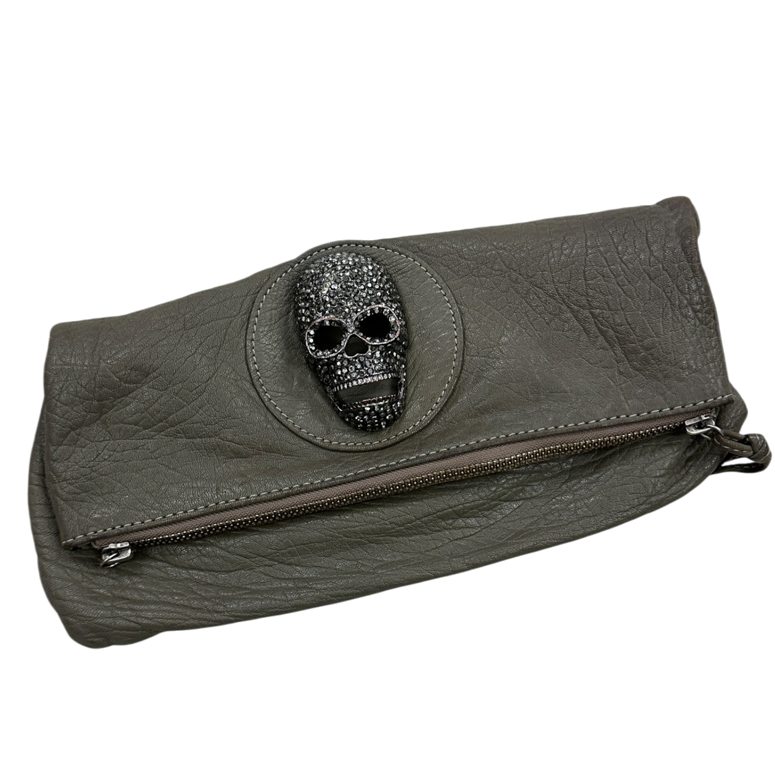 Vintage 2000s 2010s Thomas Wylde Leather Skull Clutch Bag