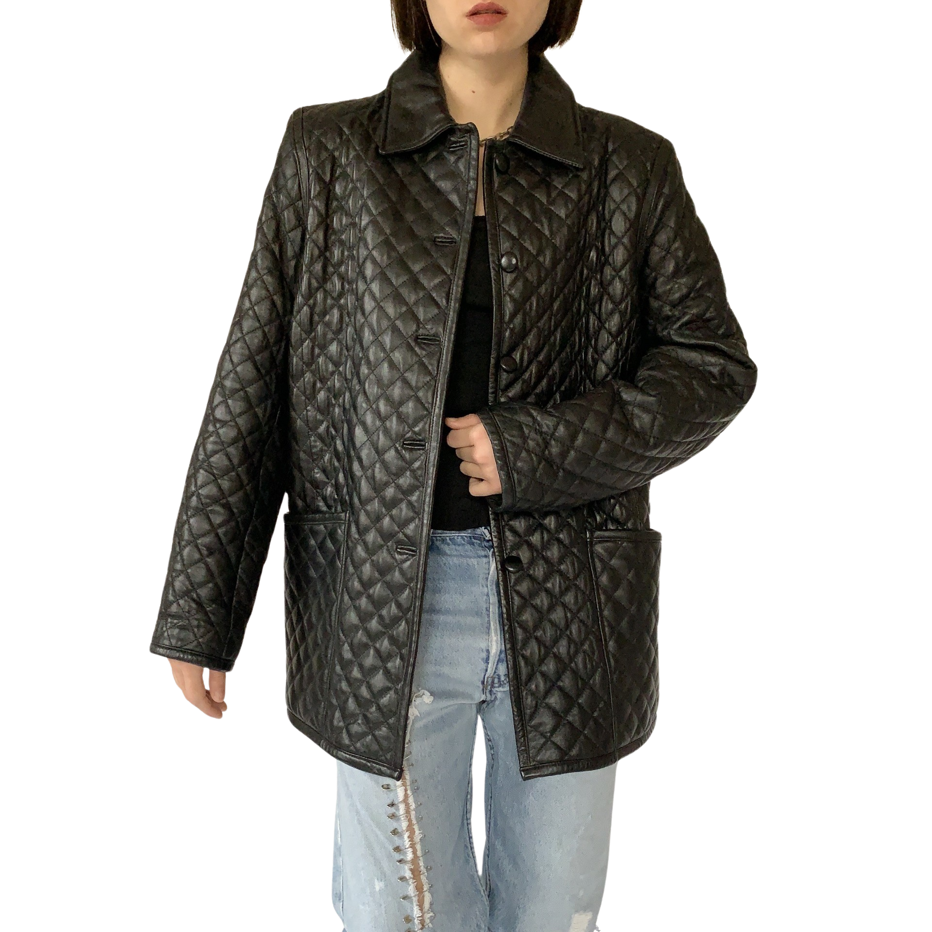 Vintage Quilted Leather Jacket (XL)