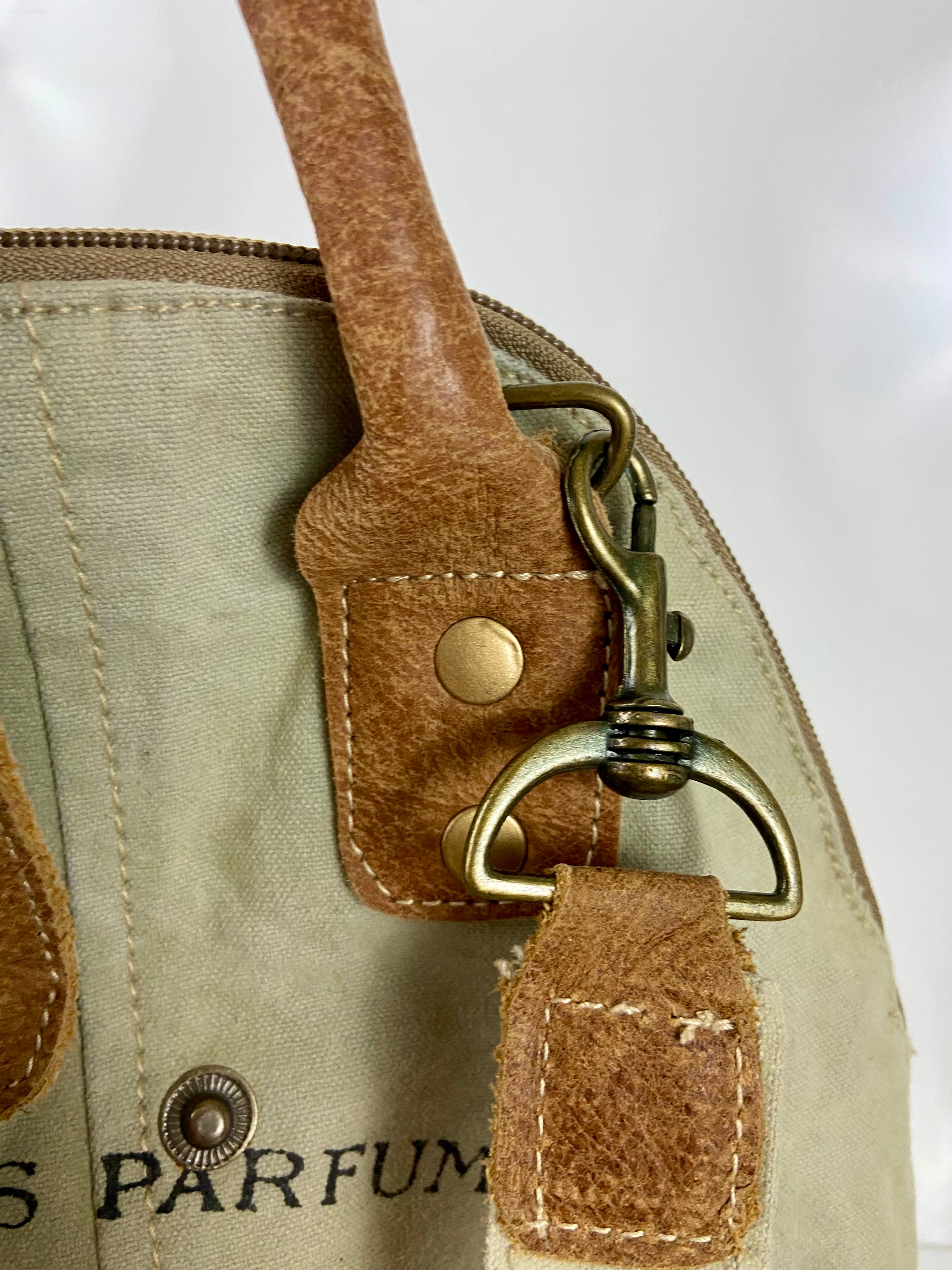 Myra Bag Upcycled Gerster Shoulder Bag Leather Canvas Accents Crossbody Strap