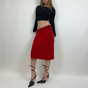 DKNY Red Slinky Midi Skirt (M)