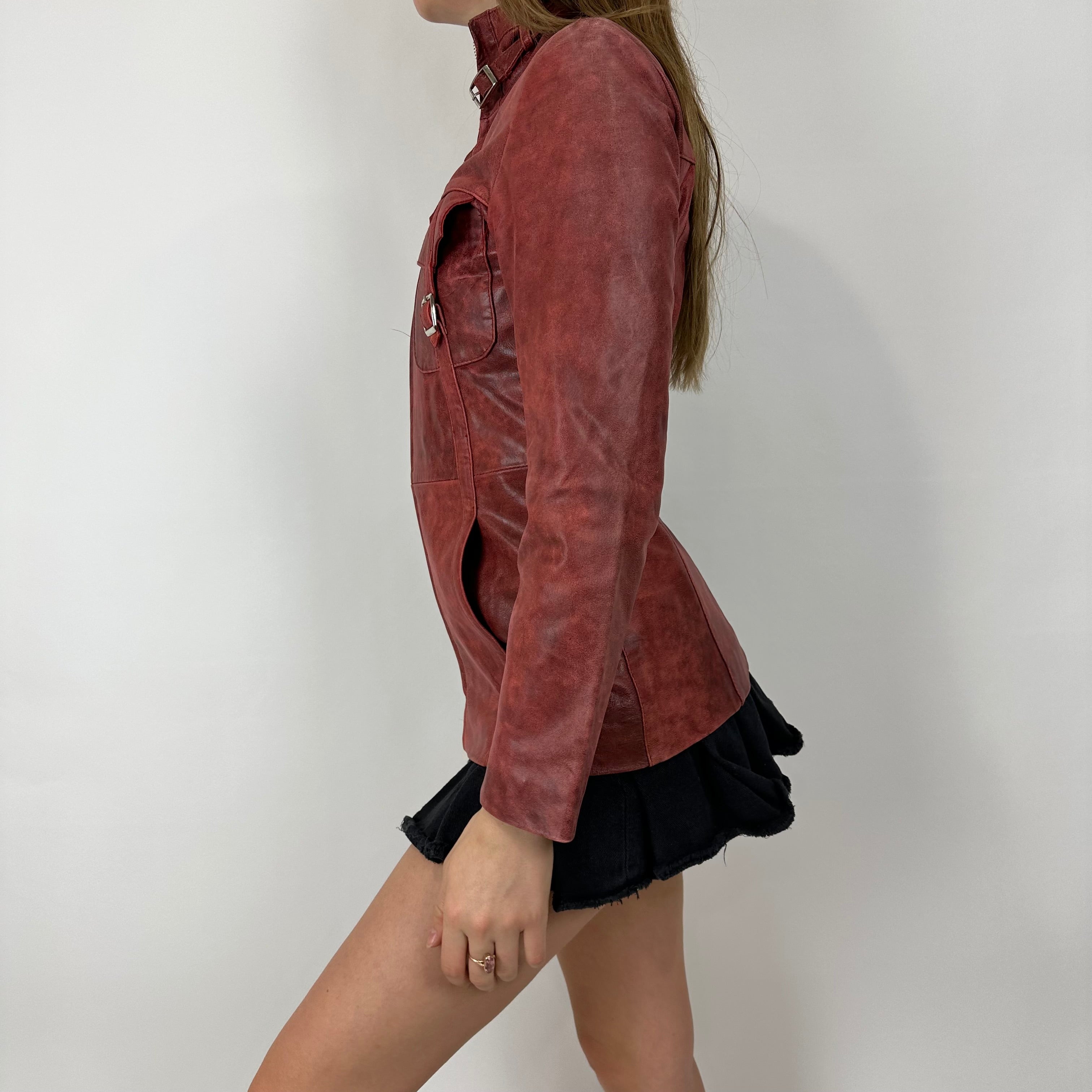 90s Red Leather Jacket (XXS/XS)