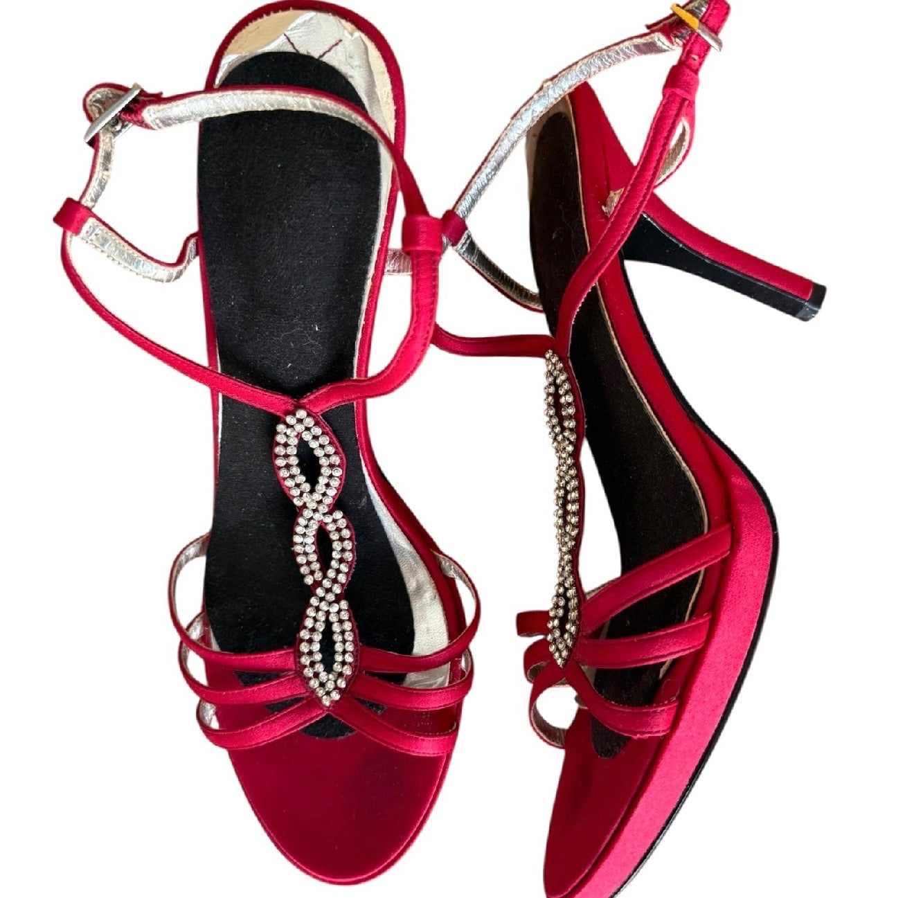 Red Satin Heels With Rhinestones (8.5)
