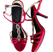 Red Satin Heels With Rhinestones (8.5)