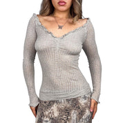 Ruffly Pointelle Knit Long Sleeve (S/M)