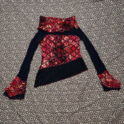 French Vintage Mesh & Knit Detail Asymmetrical Bell Sleeve Top (S)
