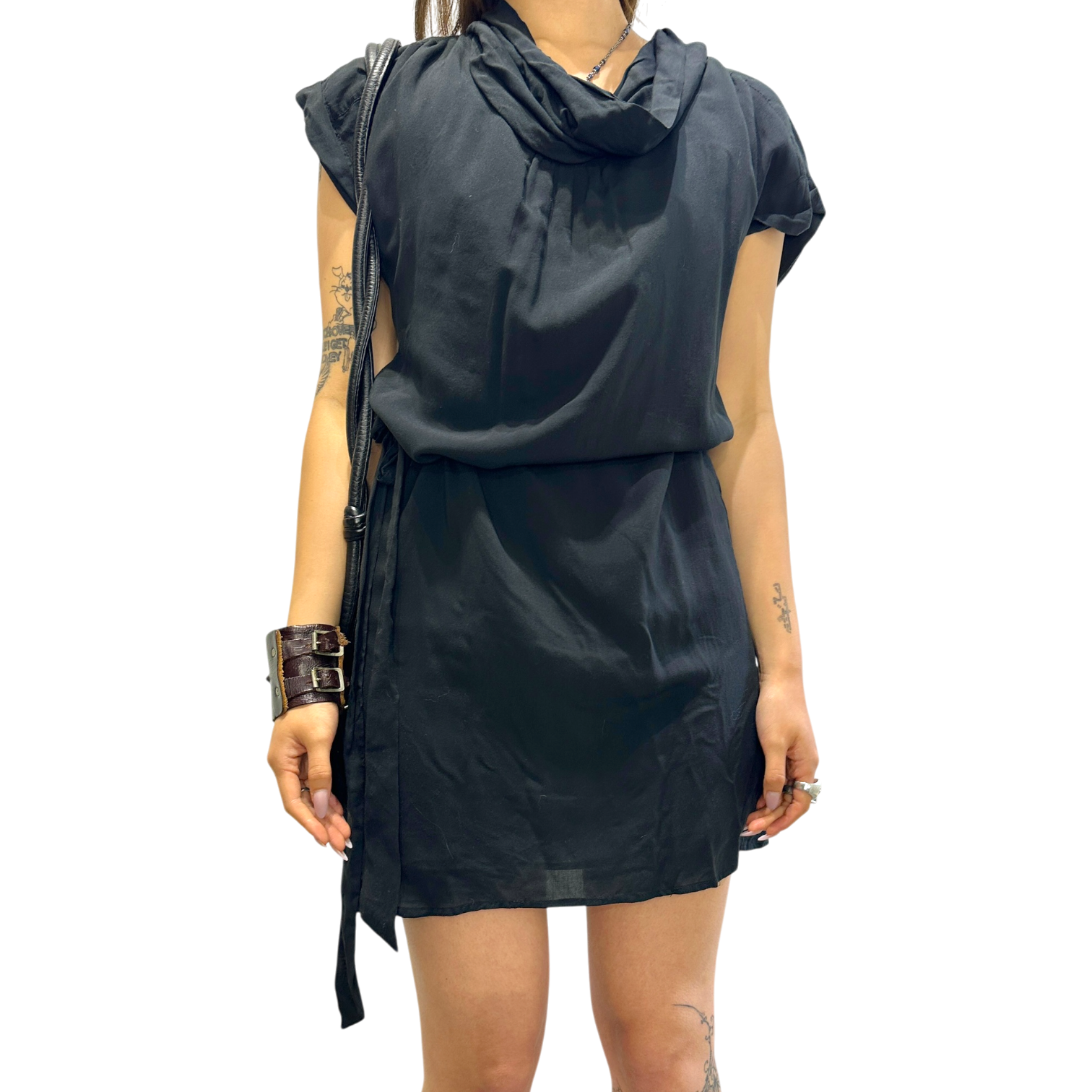Vintage Sheer Black Avant Garde Draped Mini Dress (XS/S)
