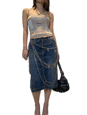 Roberto Cavalli Vintage Denim Midi Skirt (S)