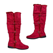 Y2K Red Faux Fur Trim Knee High Buckle Boots (9)