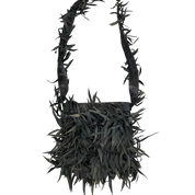 Vintage Black Real Leather Fringe Bag