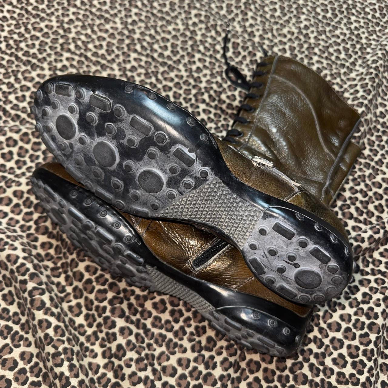Italian Vintage Olive Patent Leather Lace Up Boxing Boots (7)