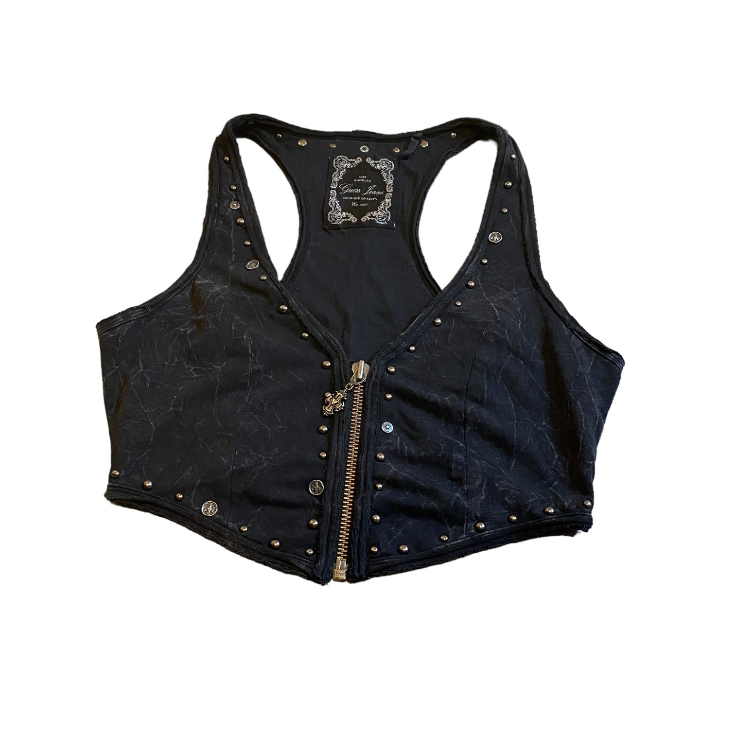 Vintage Guess Jeans Studded Waistcoat with Crucifix Charm (S-M)