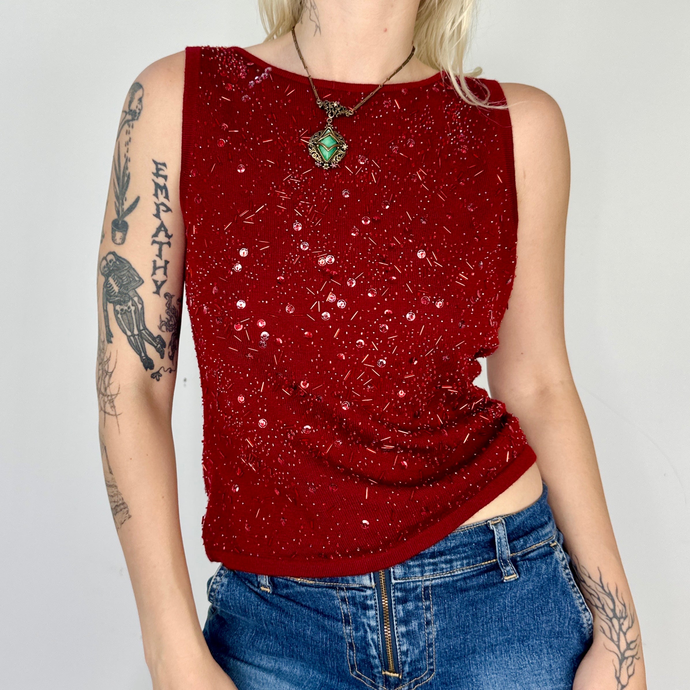 Blood Red Beaded Tank (M)