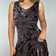 Dark Brown Burnout Velvet Silk Blend Midi Dress (S/M)