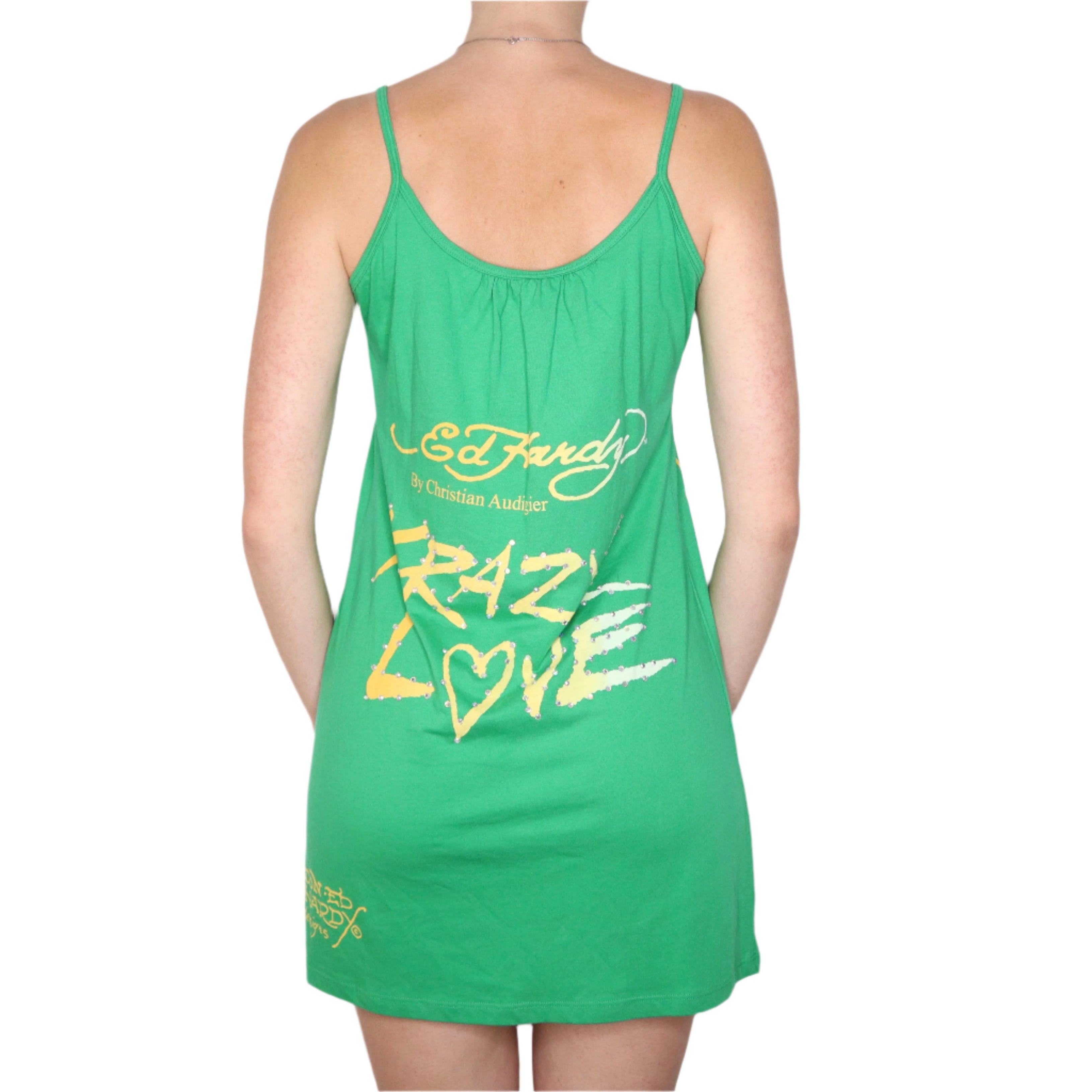 Y2K ED HARDY Green Graphic Mini Dress (M) Y2K ED HARDY Green Graphic Mini Dress (M)
