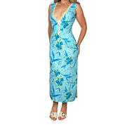 Aqua Tropical Silk Maxi Dress (M)