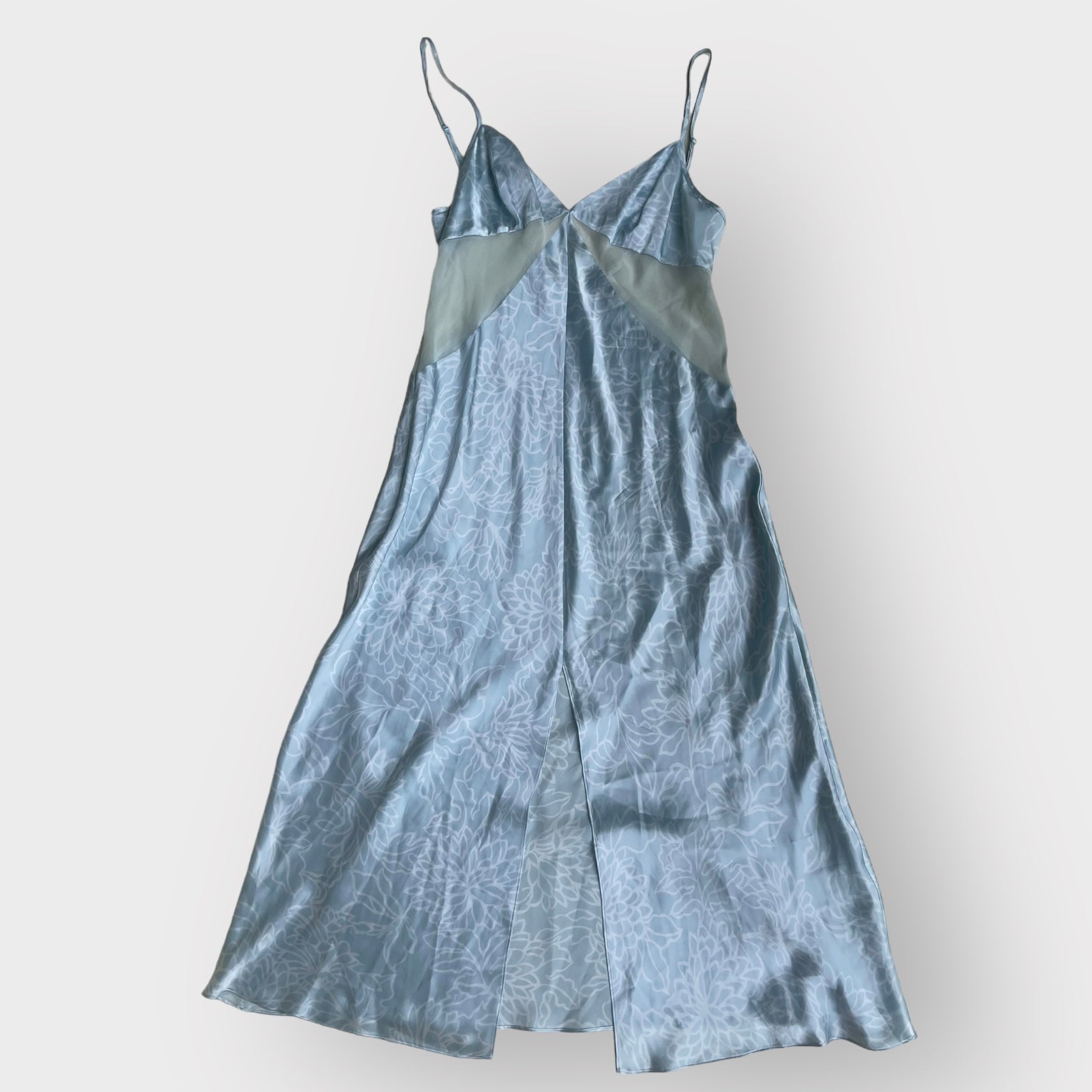 2000s Baby Blue Silk and Mesh Slip Dress with Matching Jacket (L)