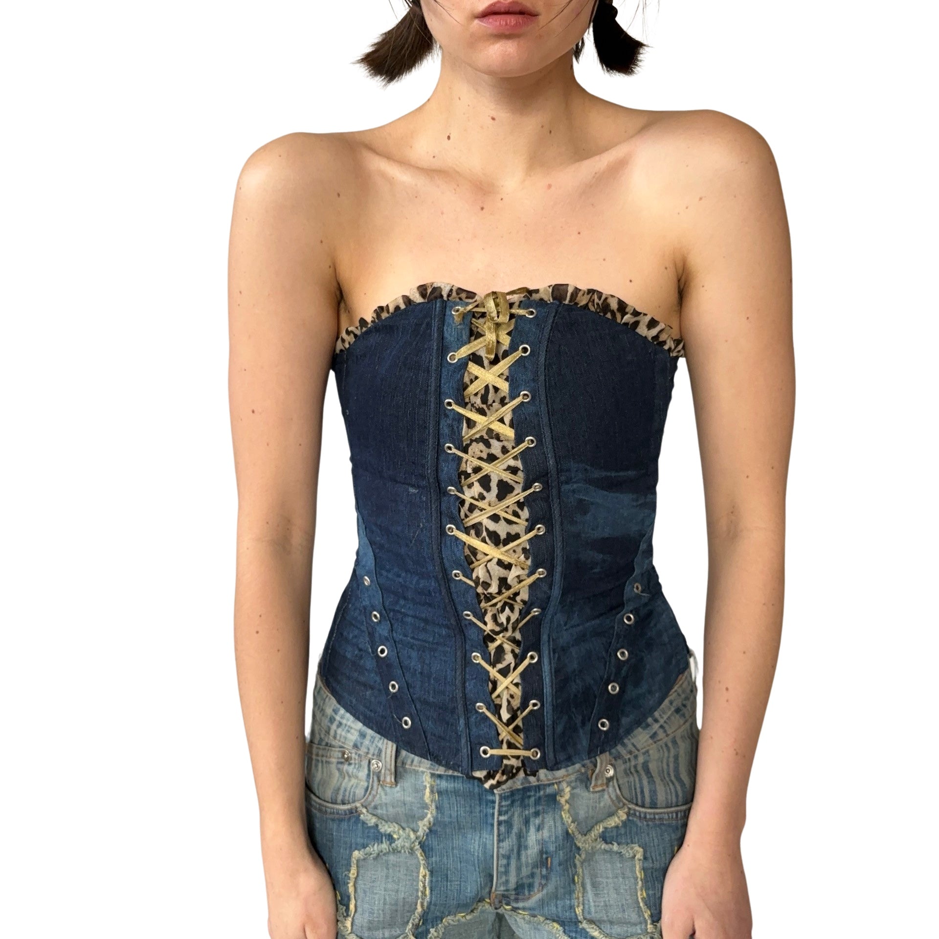 Denim & Leopard Corset (XS)