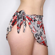 Y2K Comic Print Mesh Sarong Wrap Skirt (S)