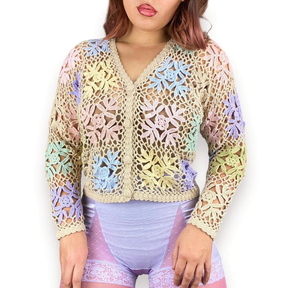 Handmade Vintage Crochet Cardigan (L)