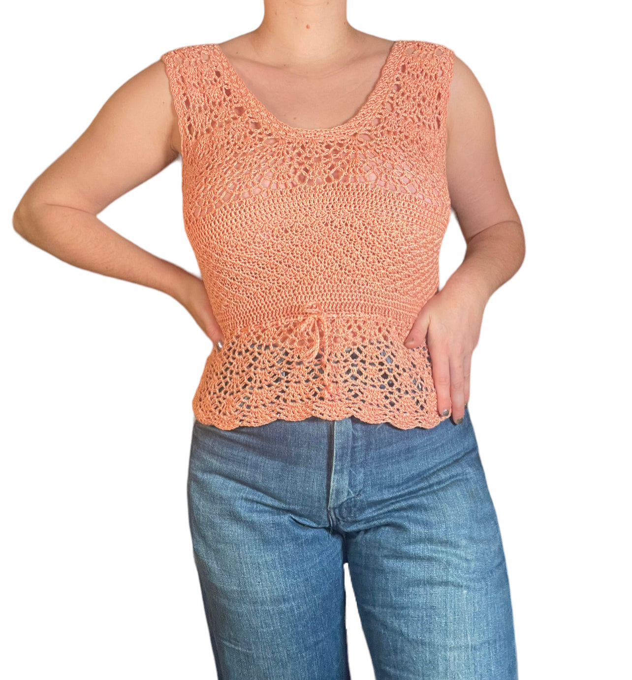 30s Peachy Pink Crocheted Blouse (S/M)