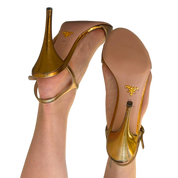 Prada Jewel Gold T-Strap Heels (7.5)