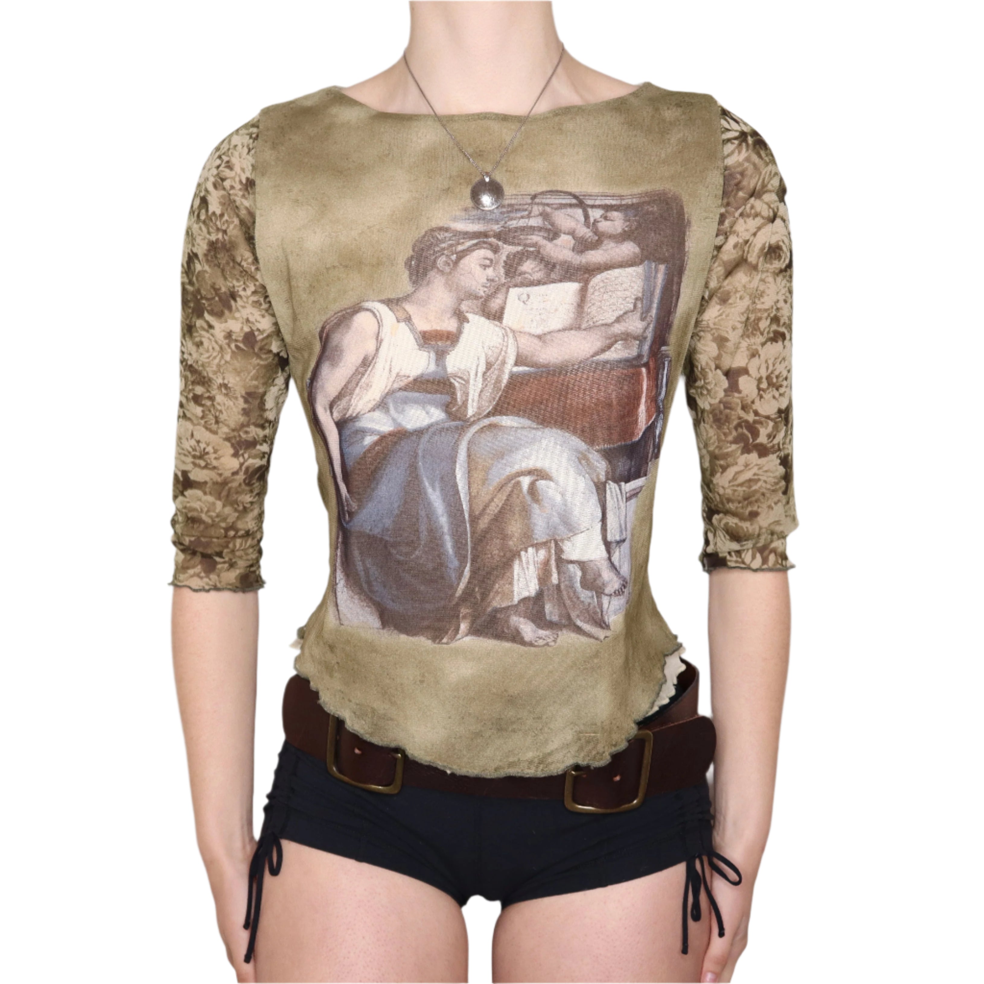 90s French Renaissance Graphic Mesh Top (M/L)