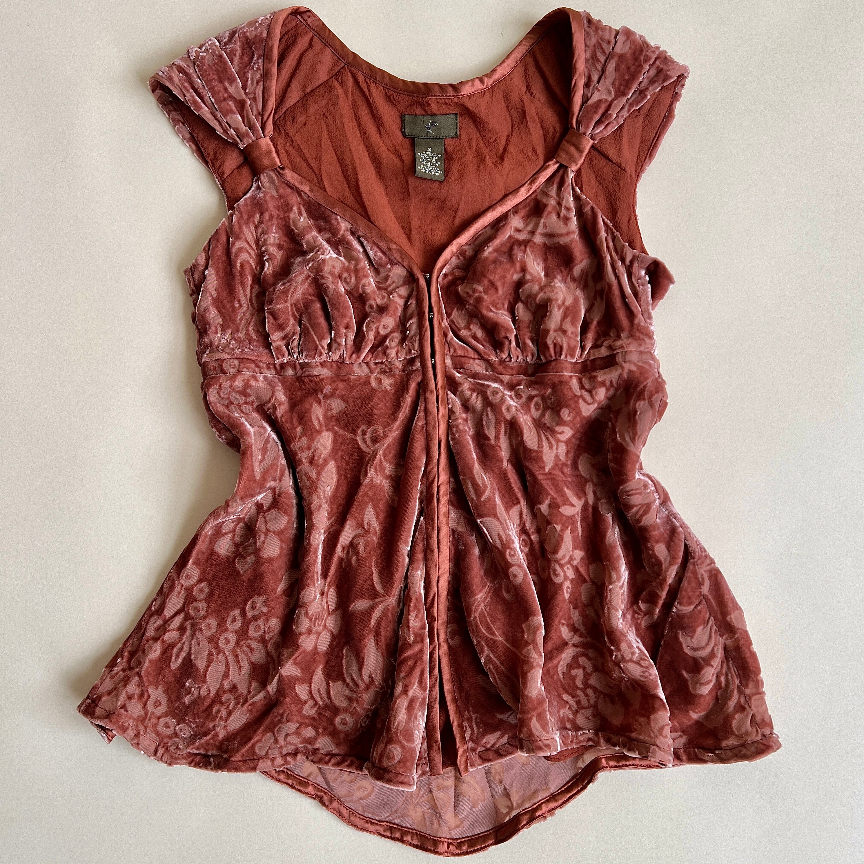 Dusty rose velvet babydoll top (M)