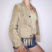 90s Western Tan Suede Fringe Jacket (S)