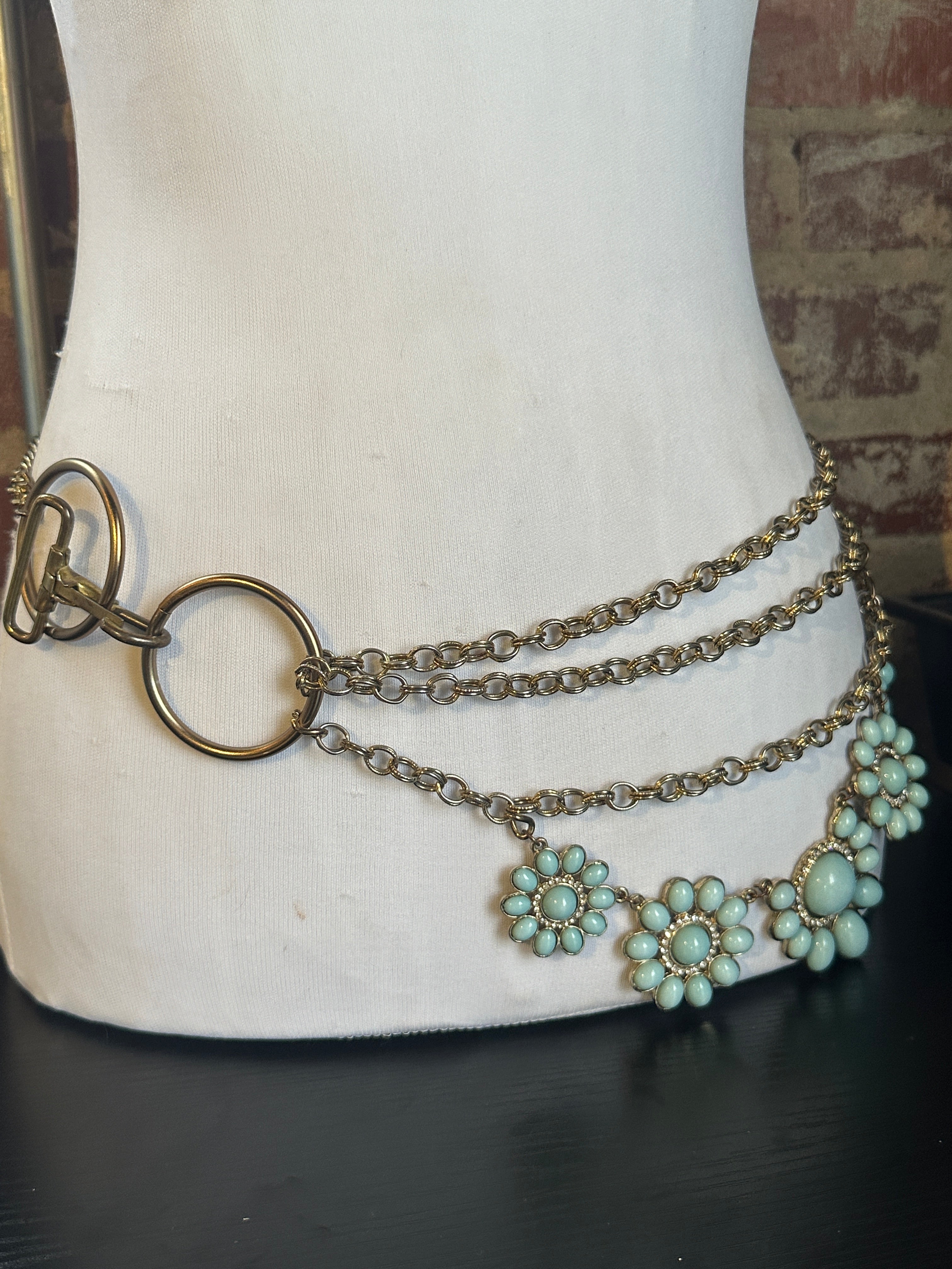 Turquoise Flower Chain Belt