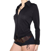 Y2K Black Mesh Zip Up Blouse (M)