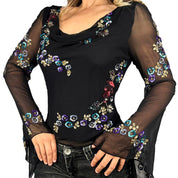 90s Beaded Silk Bell Sleeve Blouse (L)