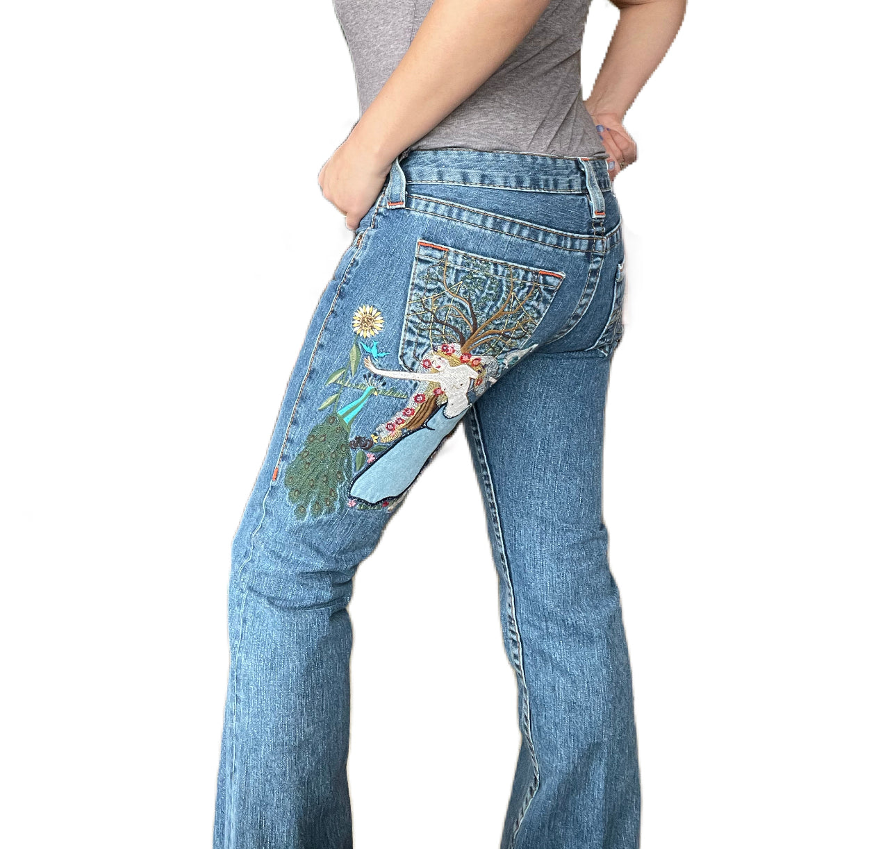 2000s True Religion Lady Godiva Embroidered Low-Rise Denim