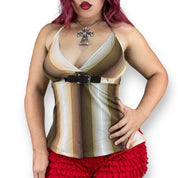 Y2K Striped Buckle Halter Top (M-L)