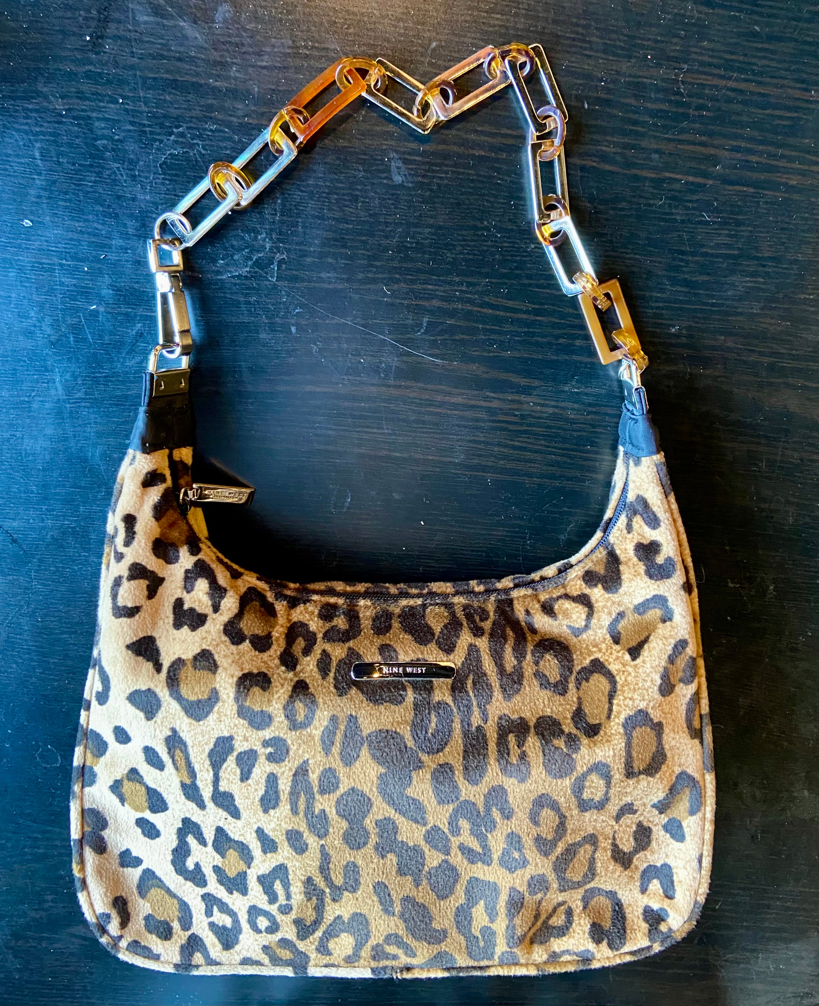 reworked chain handles Nine West bag color animal print