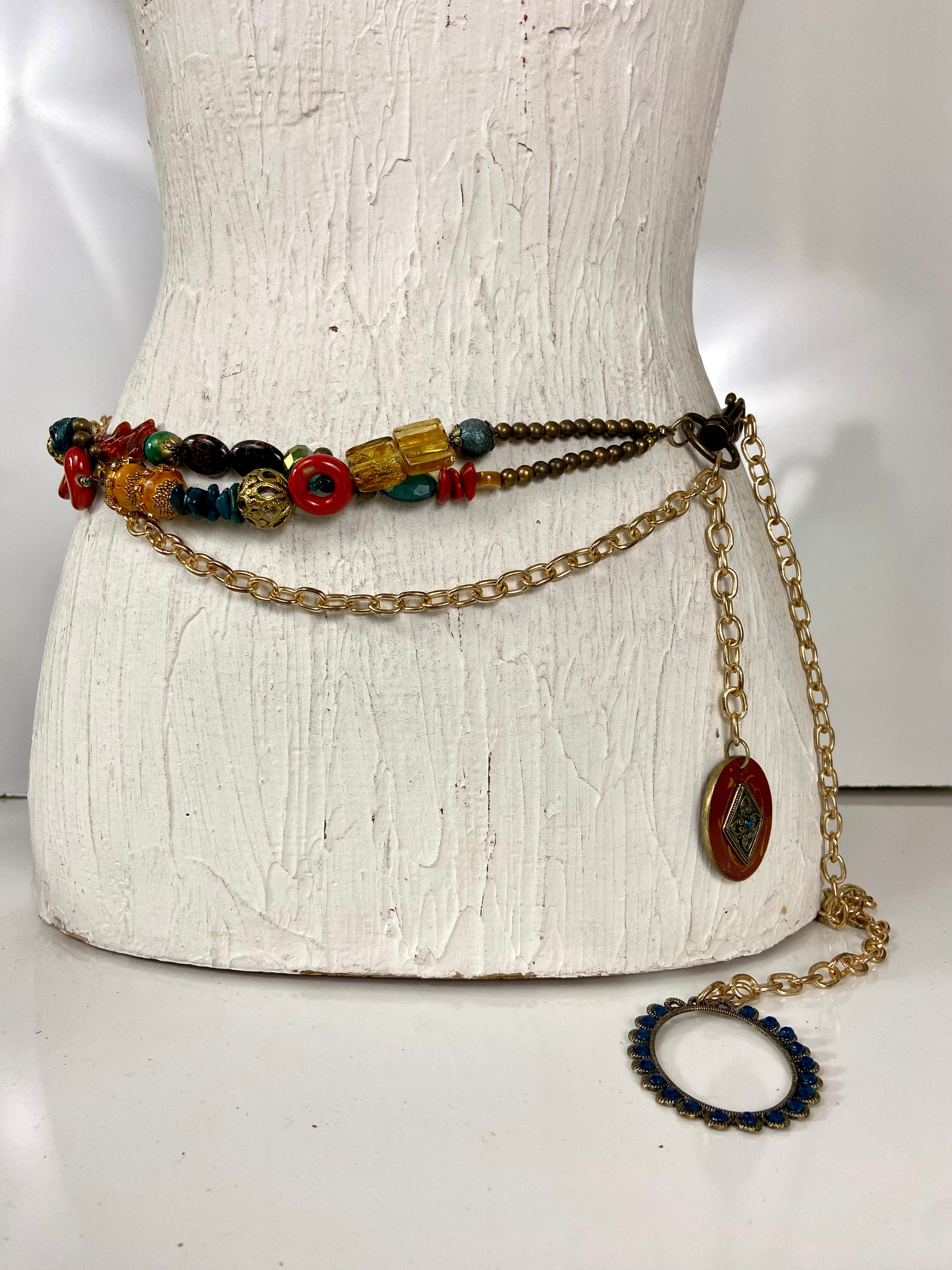 Multi colored beads belt