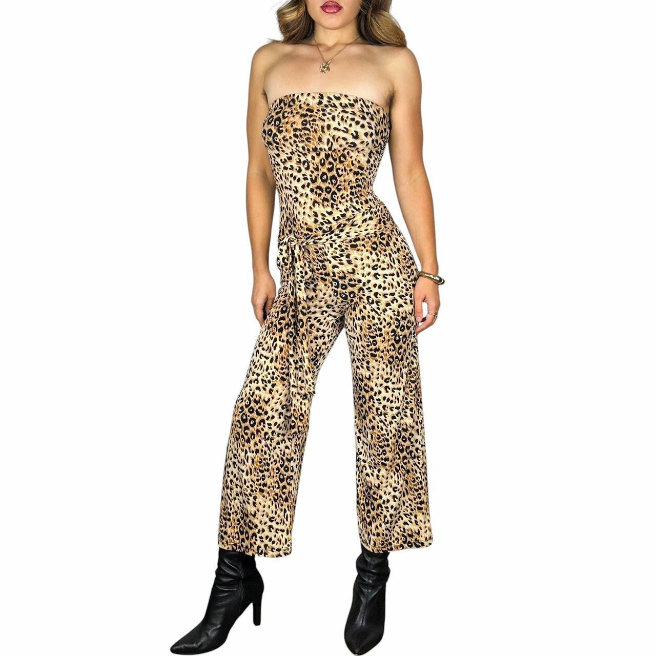 Y2K Slinky Leopard Jumpsuit (S)
