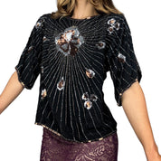 Vintage Flowy Embellished Silk Blouse (M/L)