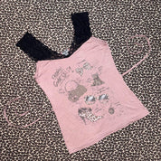 French Y2K “Fashion Gone Wild” Lace Trim Graphic Tank (XS)